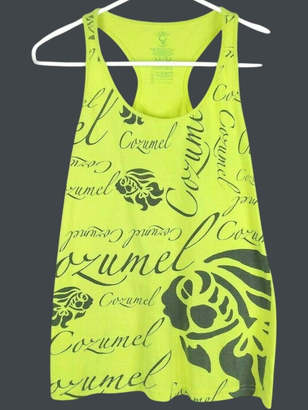 Cozumel Mexico Graphic Racerback Tank Womens S Neon Yellow Beach Gym Summer